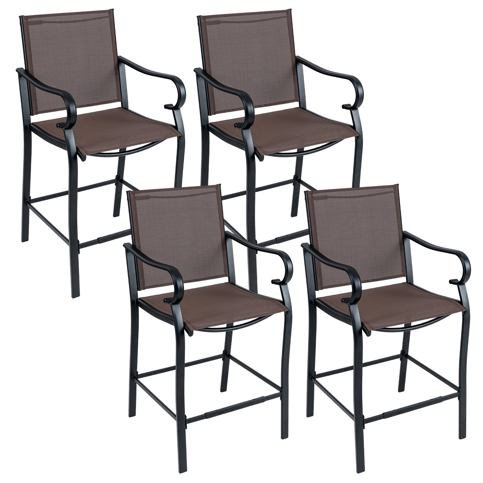 Outdoor Counter Height Bar Stools, Set of 4, Breathable Mesh Fabric, Brown Patio Bar Furniture Brown at Gallery Canada