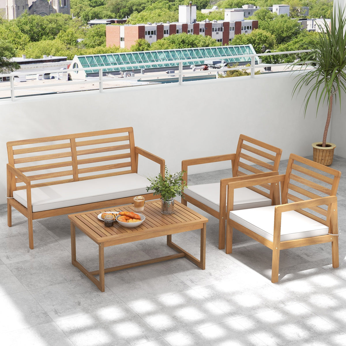 4 Piece Wood Patio Conversation Set, 2 Armchairs, Coffee Table, White Patio Conversation Sets at Gallery Canada