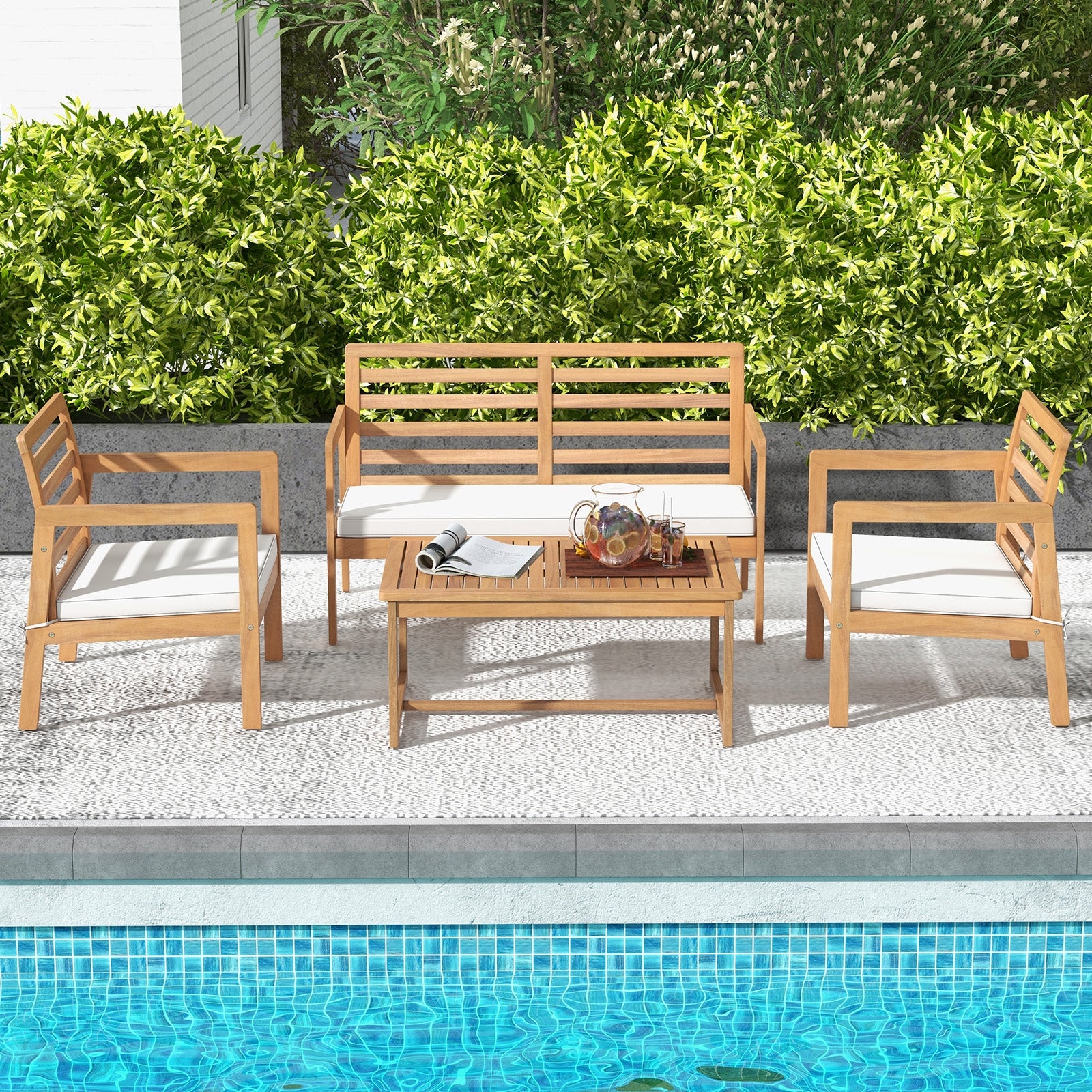 4 Piece Wood Patio Conversation Set, 2 Armchairs, Coffee Table, White Patio Conversation Sets at Gallery Canada