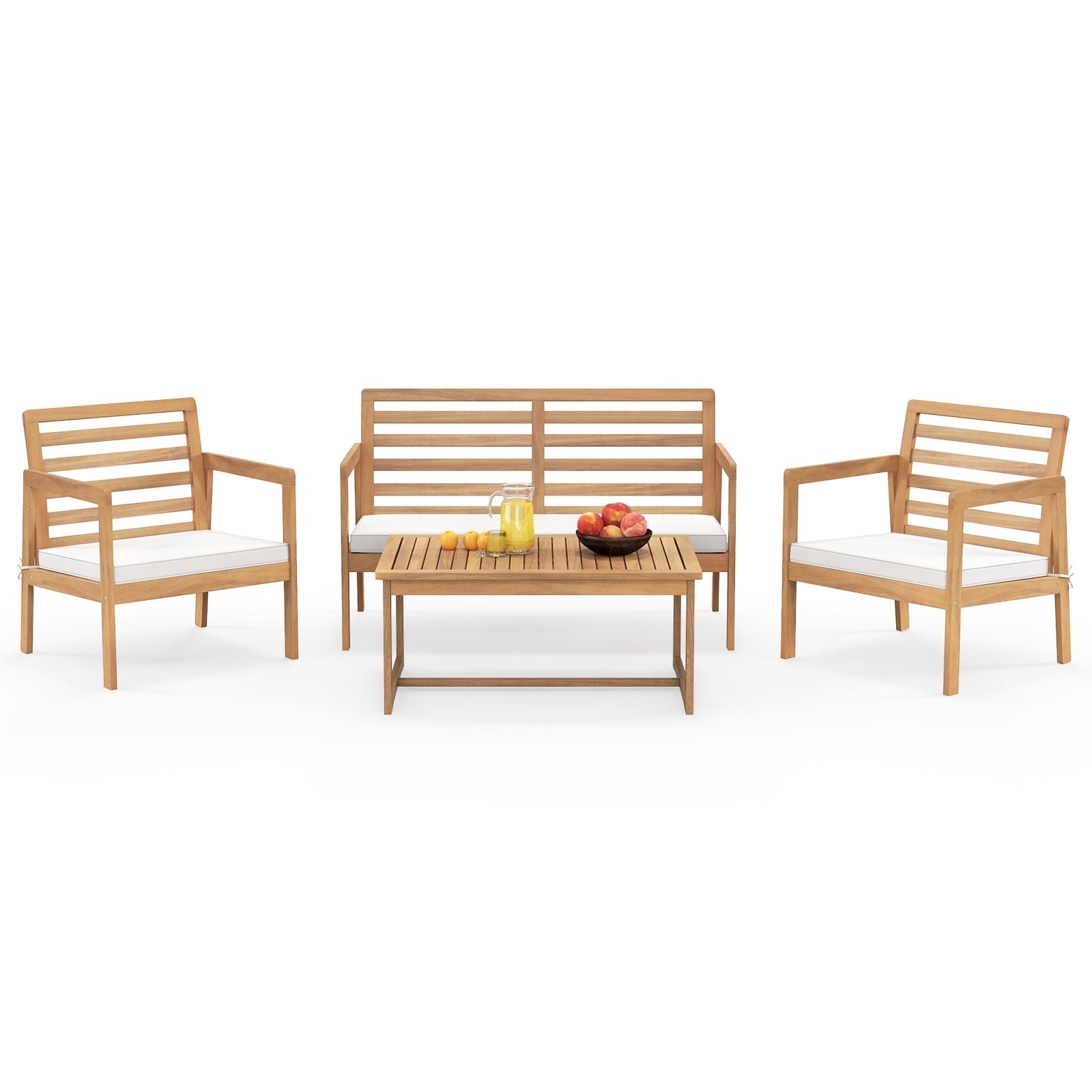 4 Piece Wood Patio Conversation Set, 2 Armchairs, Coffee Table, White Patio Conversation Sets at Gallery Canada