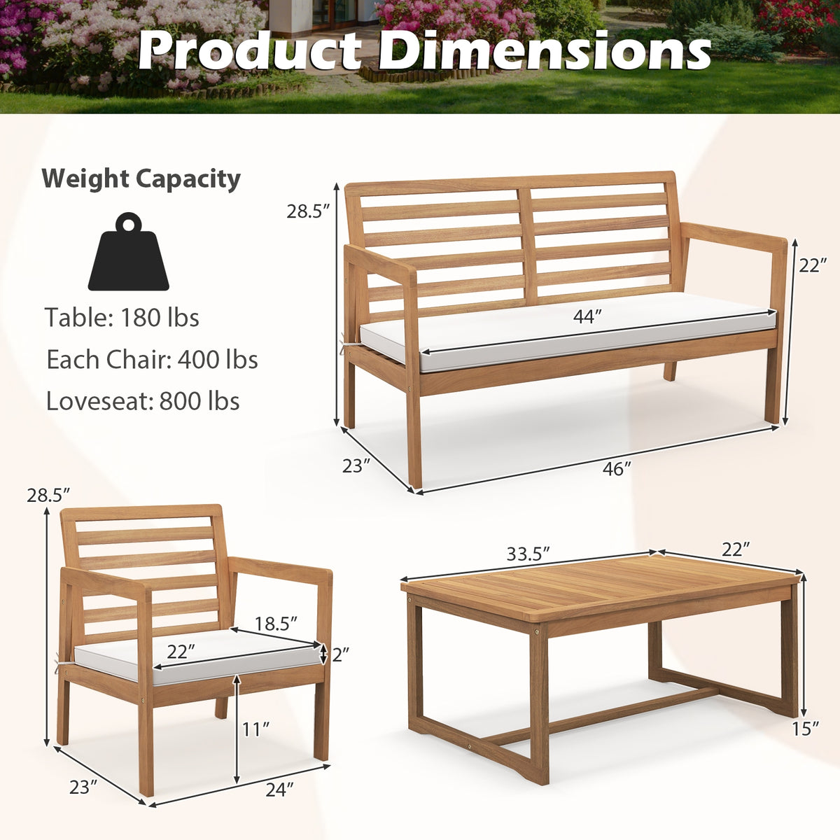4 Piece Wood Patio Conversation Set, 2 Armchairs, Coffee Table, White Patio Conversation Sets at Gallery Canada