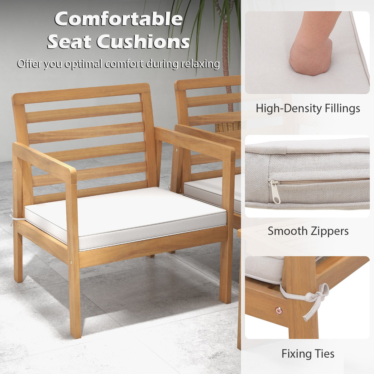 4 Piece Wood Patio Conversation Set, 2 Armchairs, Coffee Table, White Patio Conversation Sets at Gallery Canada