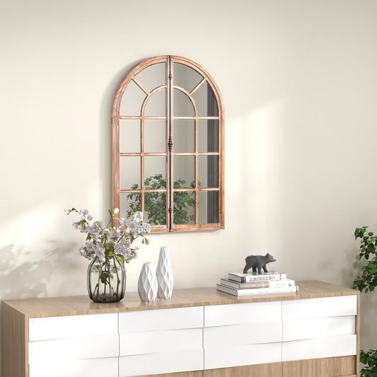 Arched Window Pane Farmhouse Wall Mirror, Natural Wall Mirrors Natural at Gallery Canada