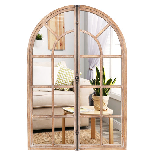 Arched Window Pane Farmhouse Wall Mirror, Natural Wall Mirrors Natural at Gallery Canada