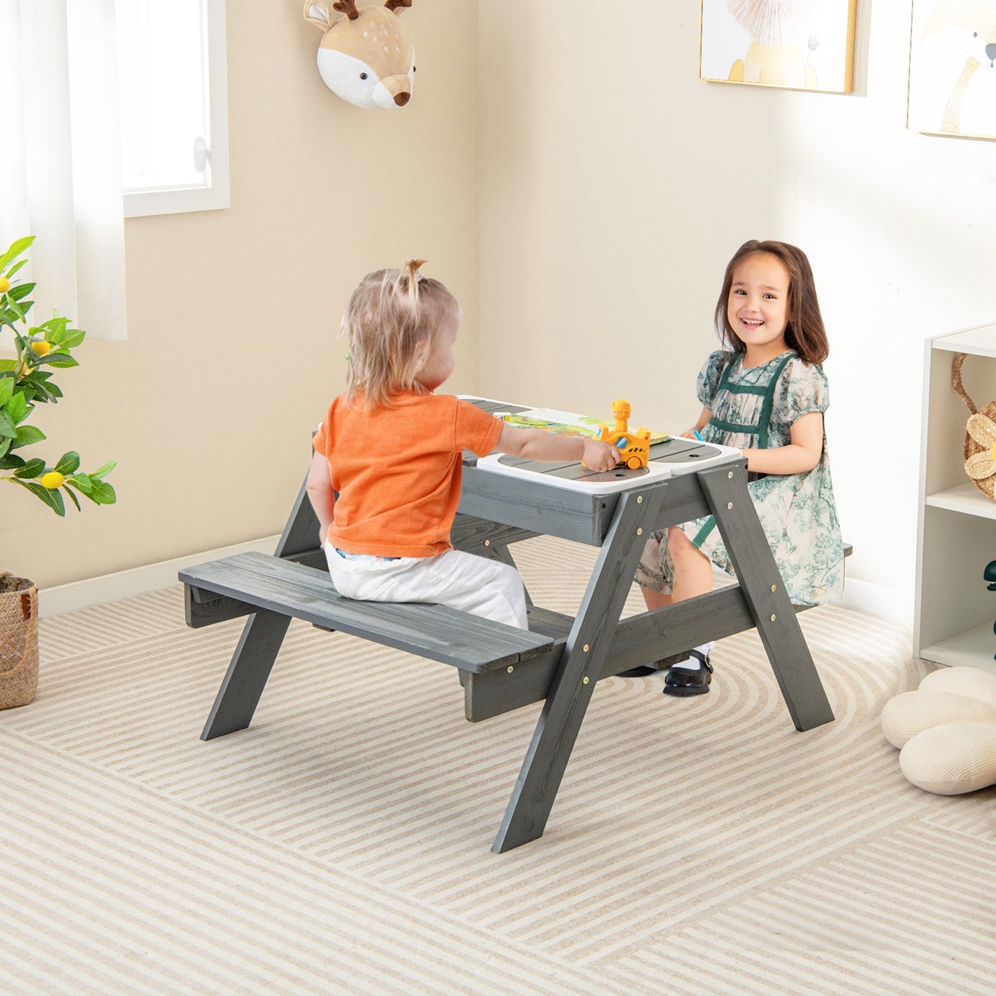 Kids Picnic Table Set, With 3 Removable Bins, Gray Kids Table & Chair Sets at Gallery Canada