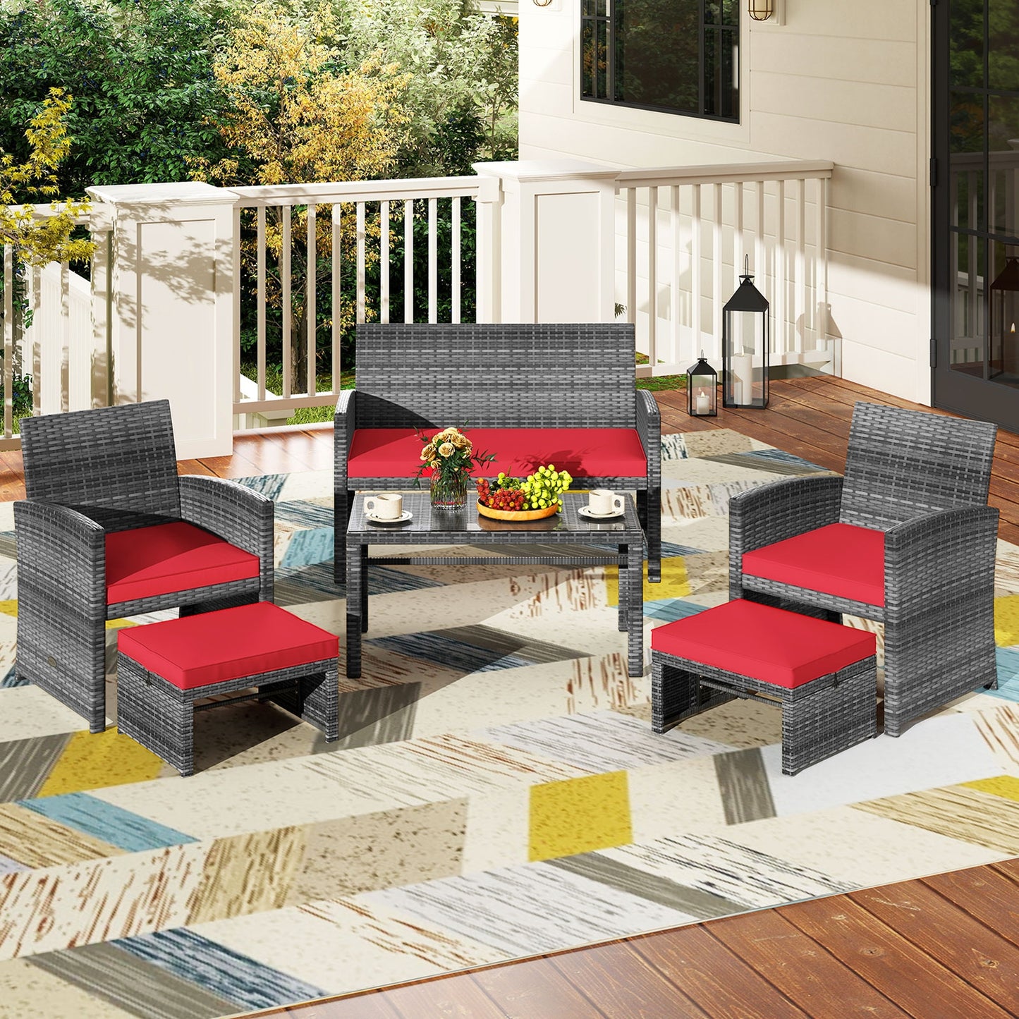6-Piece Patio Furniture Set, Outdoor Sectional PE Rattan Sofa, Red Outdoor Sectionals at Gallery Canada