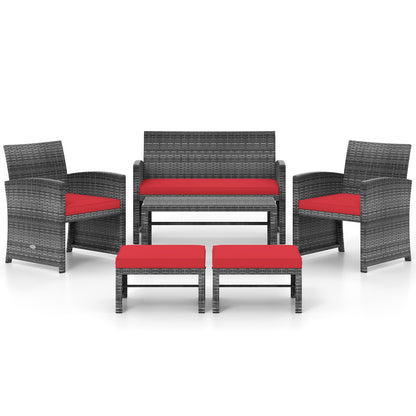 6-Piece Patio Furniture Set, Outdoor Sectional PE Rattan Sofa, Red Outdoor Sectionals at Gallery Canada