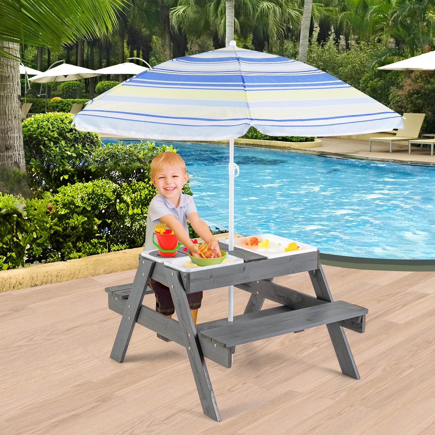 Kids Picnic Table Set, With 3 Removable Bins, Gray Kids Table & Chair Sets at Gallery Canada