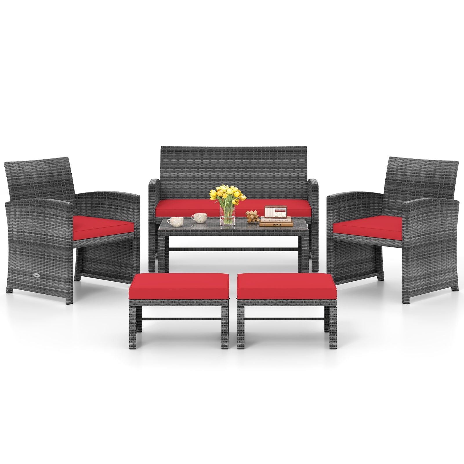 6-Piece Patio Furniture Set, Outdoor Sectional PE Rattan Sofa, Red Outdoor Sectionals at Gallery Canada