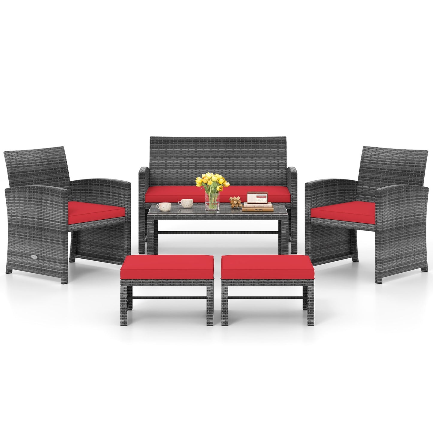 6-Piece Patio Furniture Set, Outdoor Sectional PE Rattan Sofa, Red Outdoor Sectionals at Gallery Canada