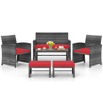 6-Piece Patio Furniture Set, Outdoor Sectional PE Rattan Sofa, Red Outdoor Sectionals at Gallery Canada