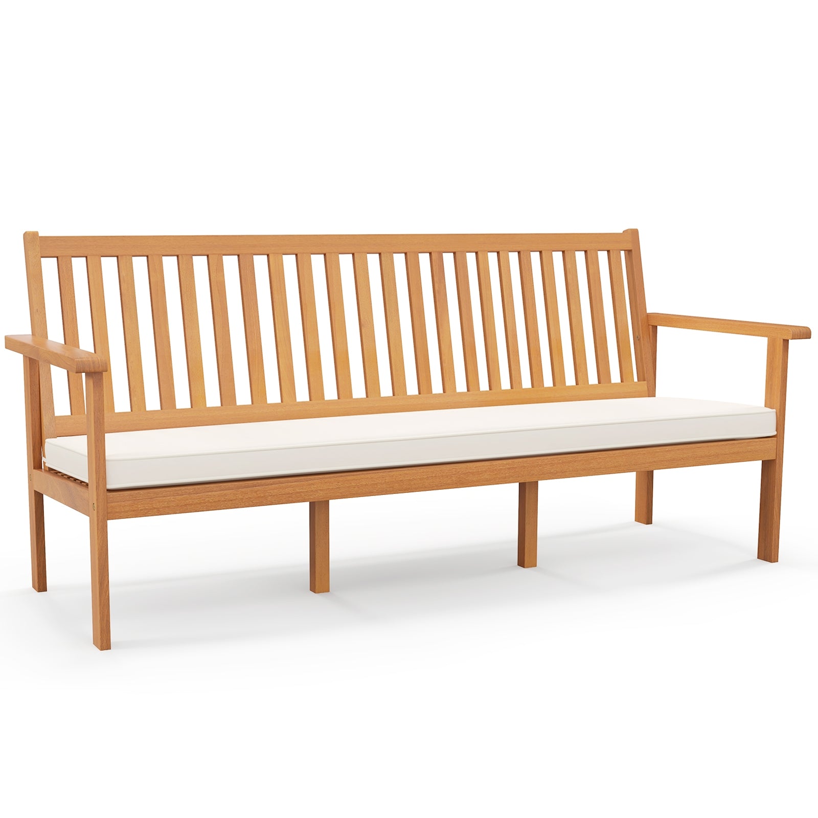 3-Seat Wood Bench With Cushion, Slatted Seat, White Outdoor Benches at Gallery Canada