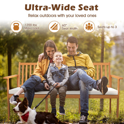 3-Seat Wood Bench With Cushion, Slatted Seat, White Outdoor Benches at Gallery Canada