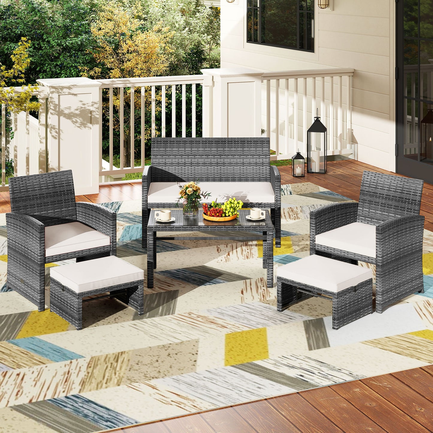 6 Piece Patio Furniture Set, Outdoor Sectional PE Rattan Sofa, White Outdoor Sectionals at Gallery Canada