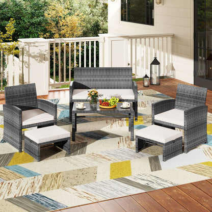 6 Piece Patio Furniture Set, Outdoor Sectional PE Rattan Sofa, White Outdoor Sectionals at Gallery Canada