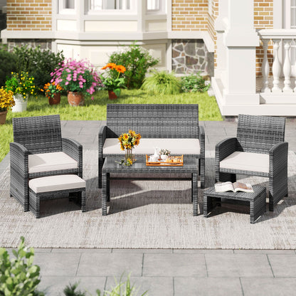 6 Piece Patio Furniture Set, Outdoor Sectional PE Rattan Sofa, White Outdoor Sectionals at Gallery Canada