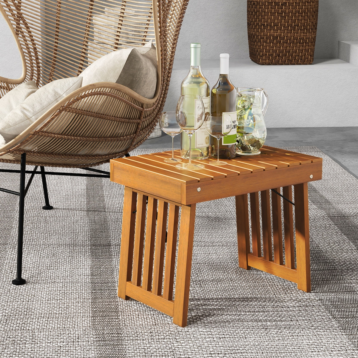 Patio Foldable Side Table, Slatted Tabletop, Natural Patio Coffee Tables at Gallery Canada