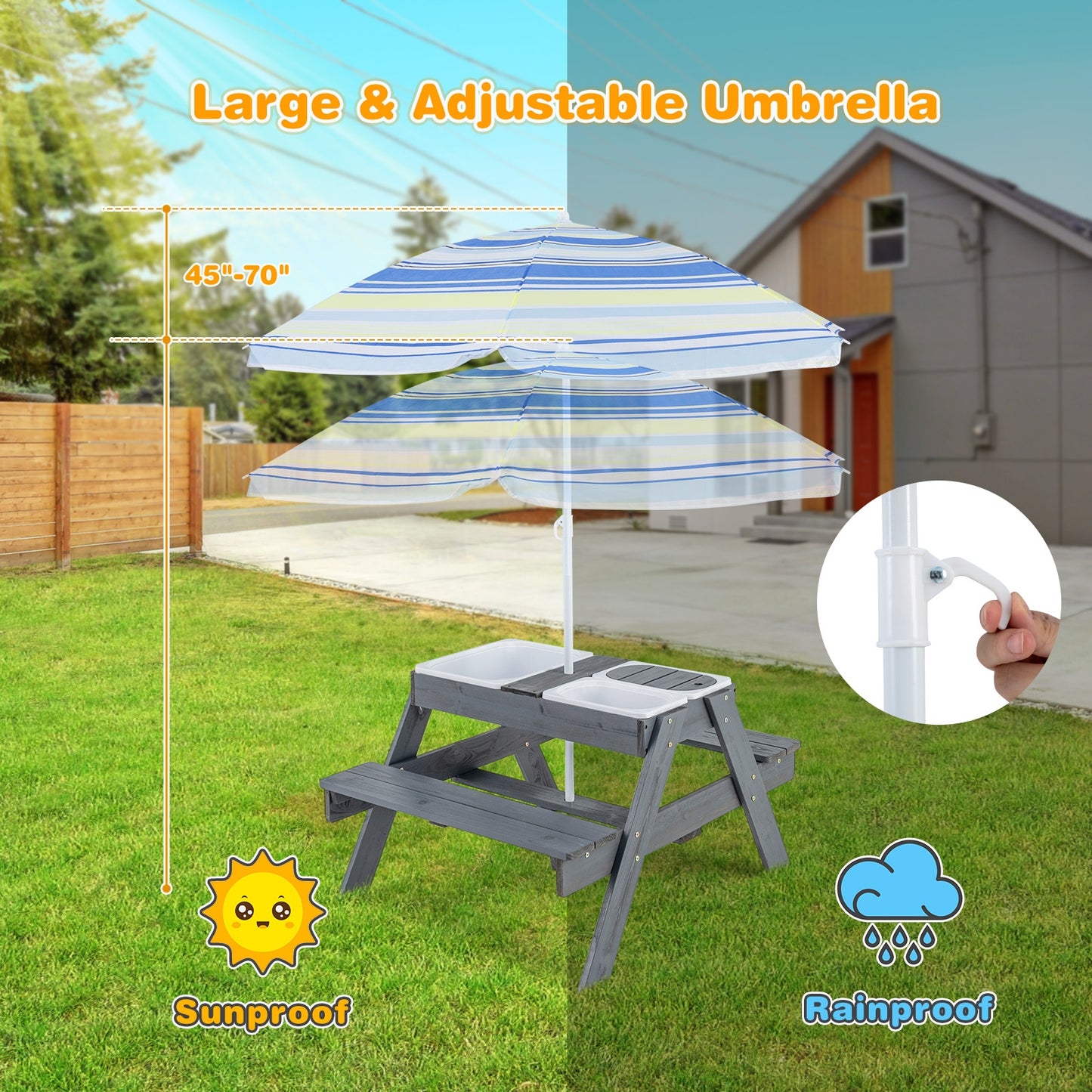 Kids Picnic Table Set, With 3 Removable Bins, Gray Kids Table & Chair Sets at Gallery Canada