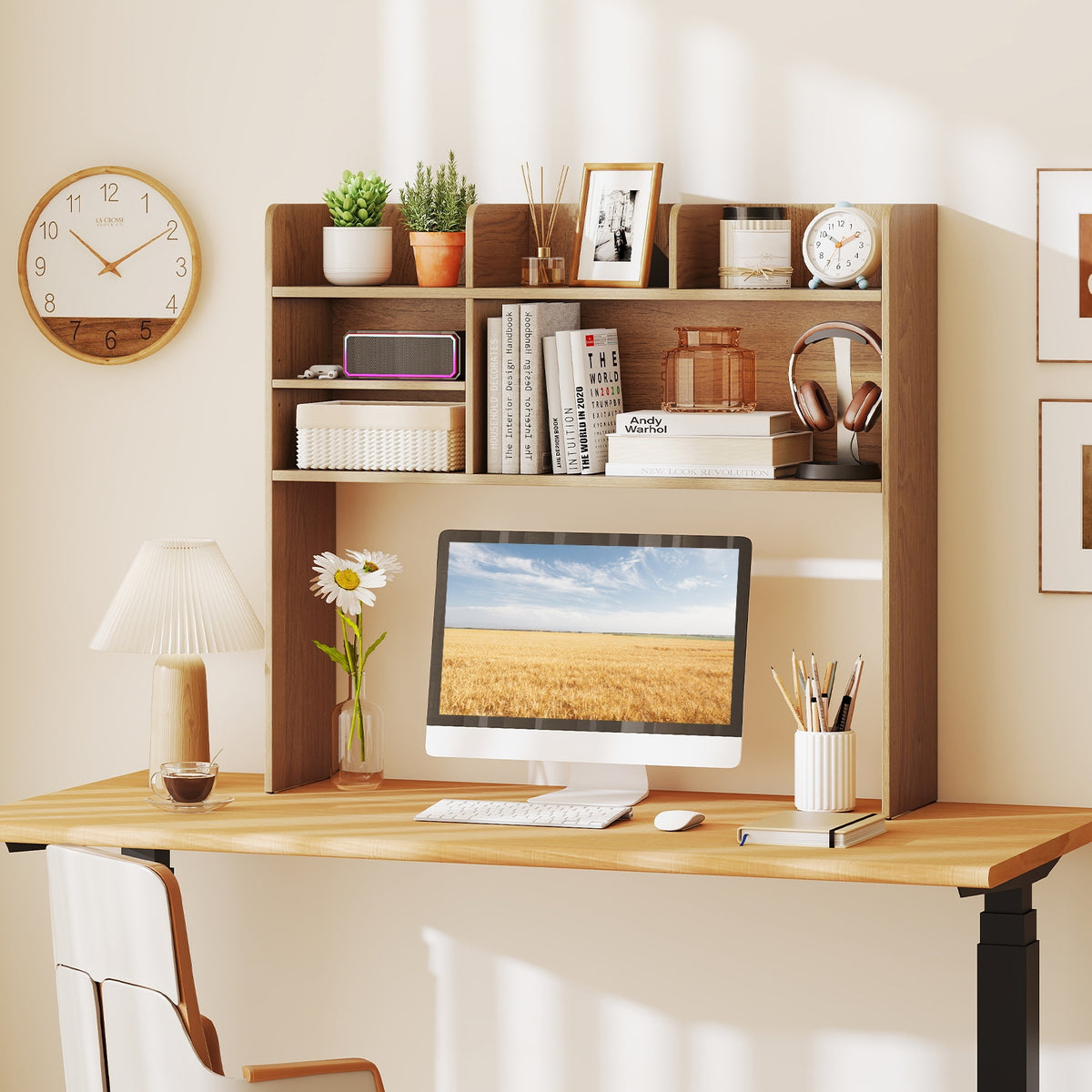 Desktop Bookshelf Countertop Storage Hutch, 6 Shelves, Natural Bookcases at Gallery Canada