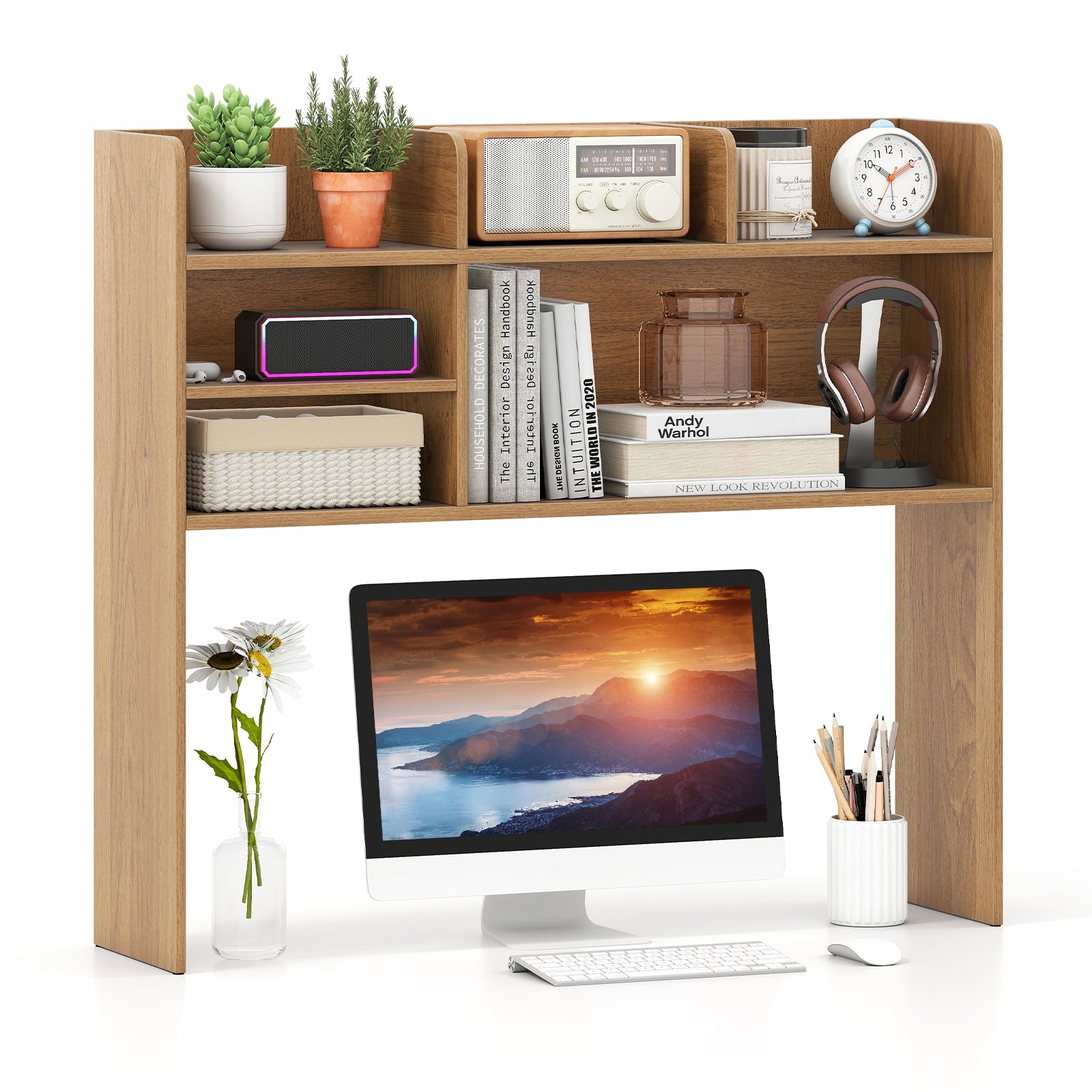 Desktop Bookshelf Countertop Storage Hutch, 6 Shelves, Natural Bookcases at Gallery Canada