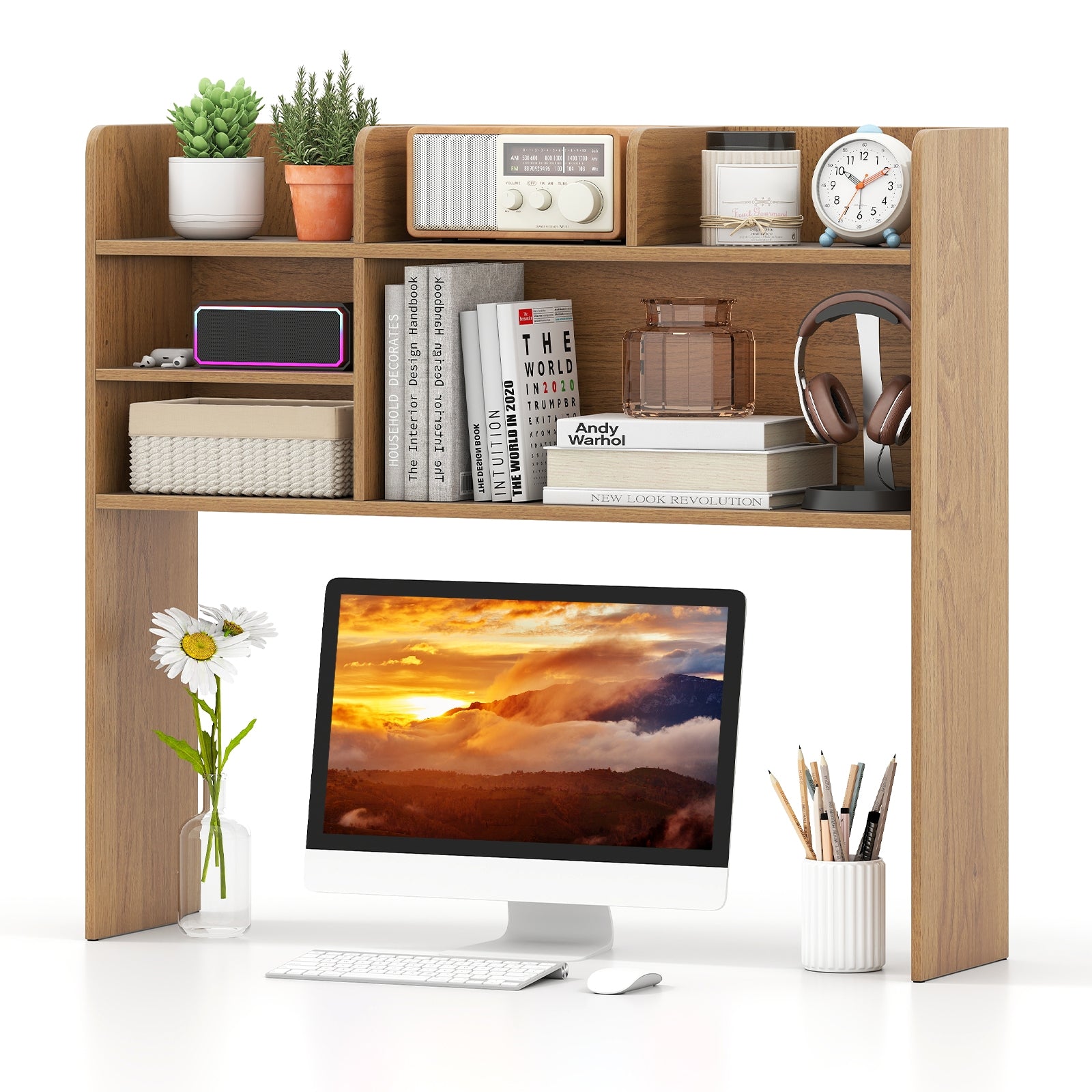 Desktop Bookshelf Countertop Storage Hutch, 6 Shelves, Natural Bookcases at Gallery Canada