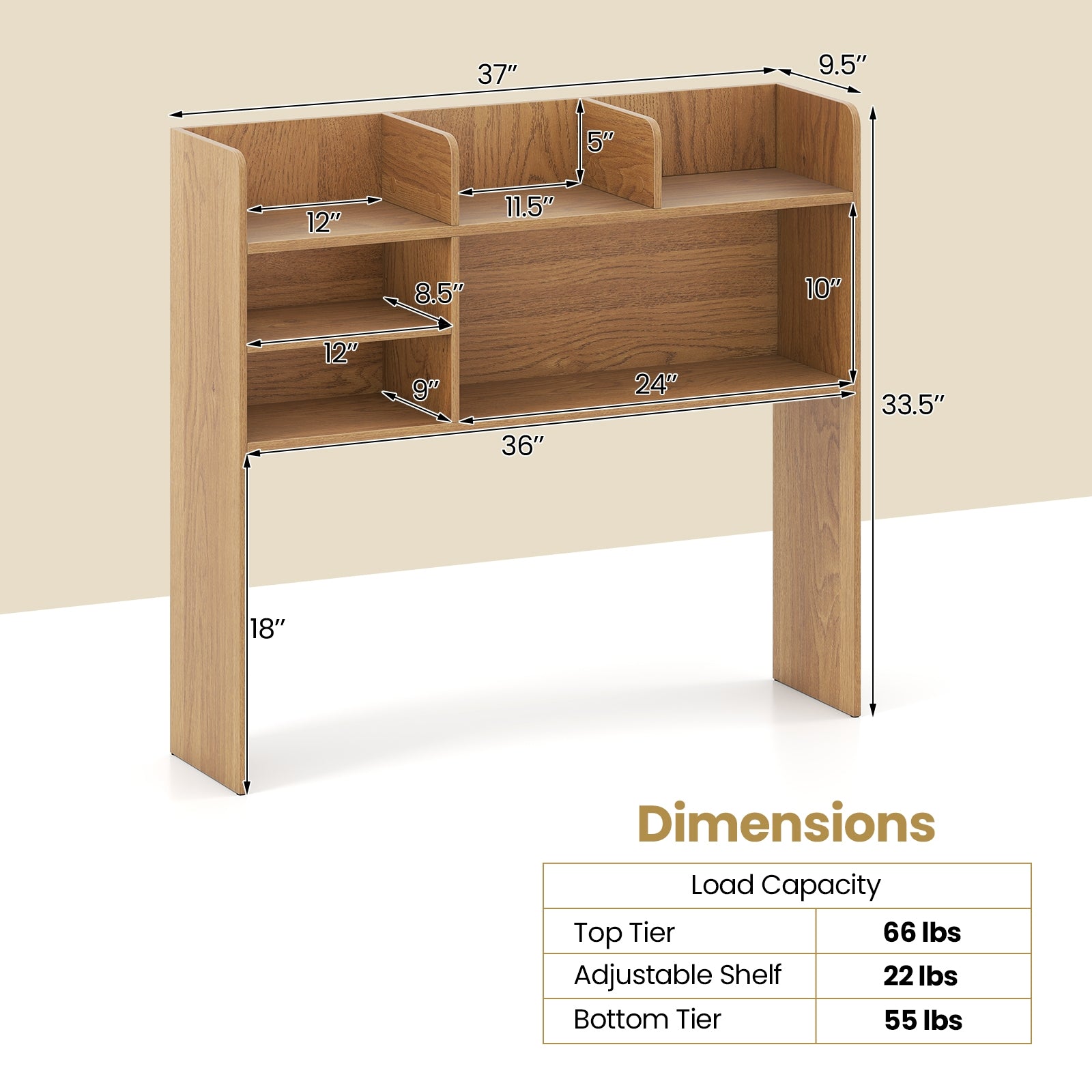 Desktop Bookshelf Countertop Storage Hutch, 6 Shelves, Natural Bookcases at Gallery Canada