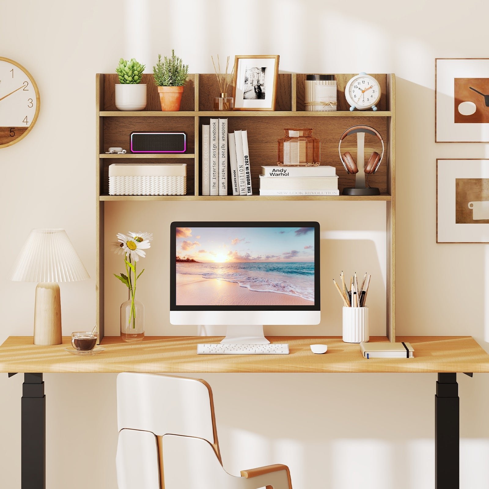 Desktop Bookshelf Countertop Storage Hutch, 6 Shelves, Natural Bookcases at Gallery Canada