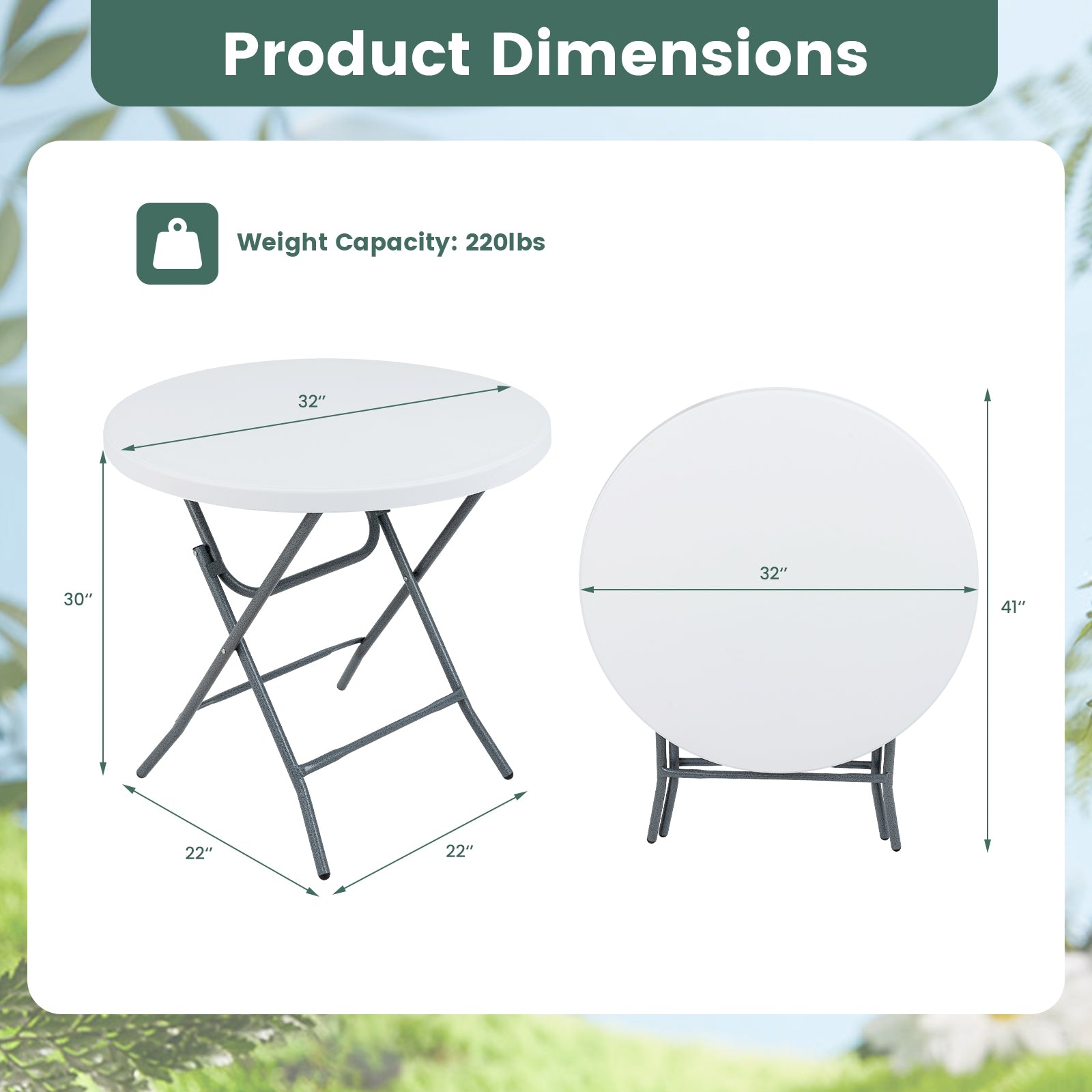 32 Inch Round Folding Table, Thick Tabletop, White Picnic Tables at Gallery Canada