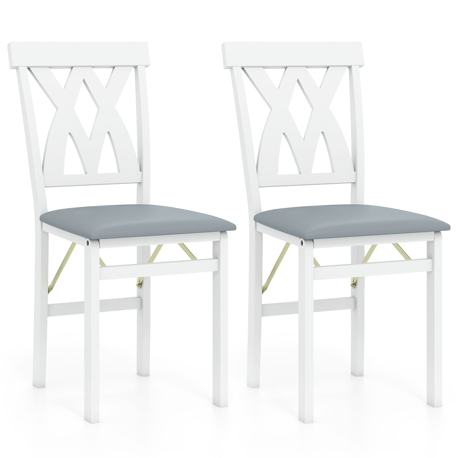 Folding Wooden Dining Chair Set Of 2, Faux Leather Upholstered, White Dining Chairs at Gallery Canada