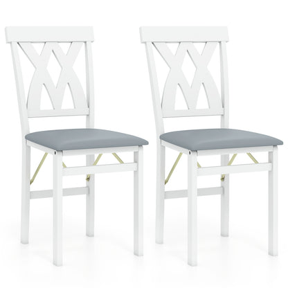 Folding Wooden Dining Chair Set Of 2, Faux Leather Upholstered, White Dining Chairs at Gallery Canada