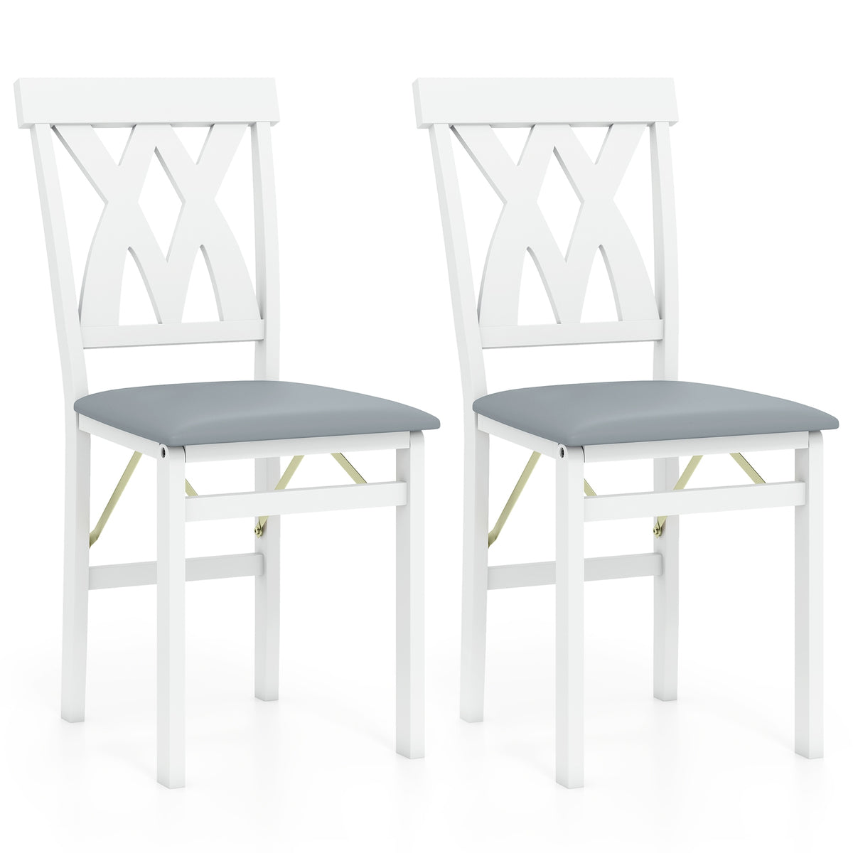 Folding Wooden Dining Chair Set Of 2, Faux Leather Upholstered, White Dining Chairs White at Gallery Canada