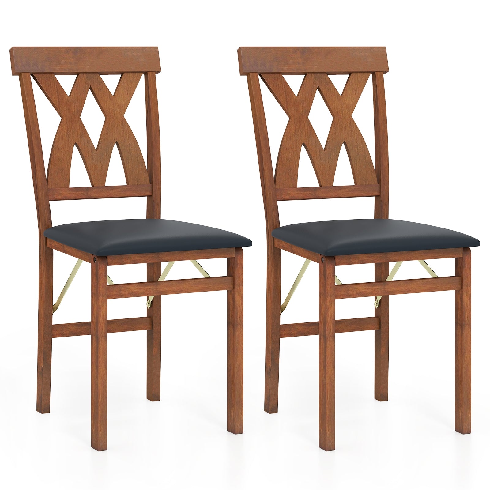 Folding Wooden Dining Chair Set, 2 Faux Leather Upholstered Kitchen Armless Chairs, Walnut Dining Chairs Walnut at Gallery Canada