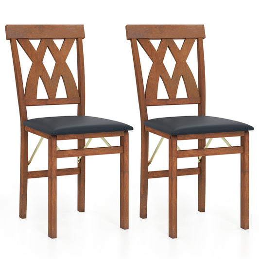 Folding Wooden Dining Chair Set, 2 Faux Leather Upholstered Kitchen Armless Chairs, Walnut Dining Chairs Walnut at Gallery Canada