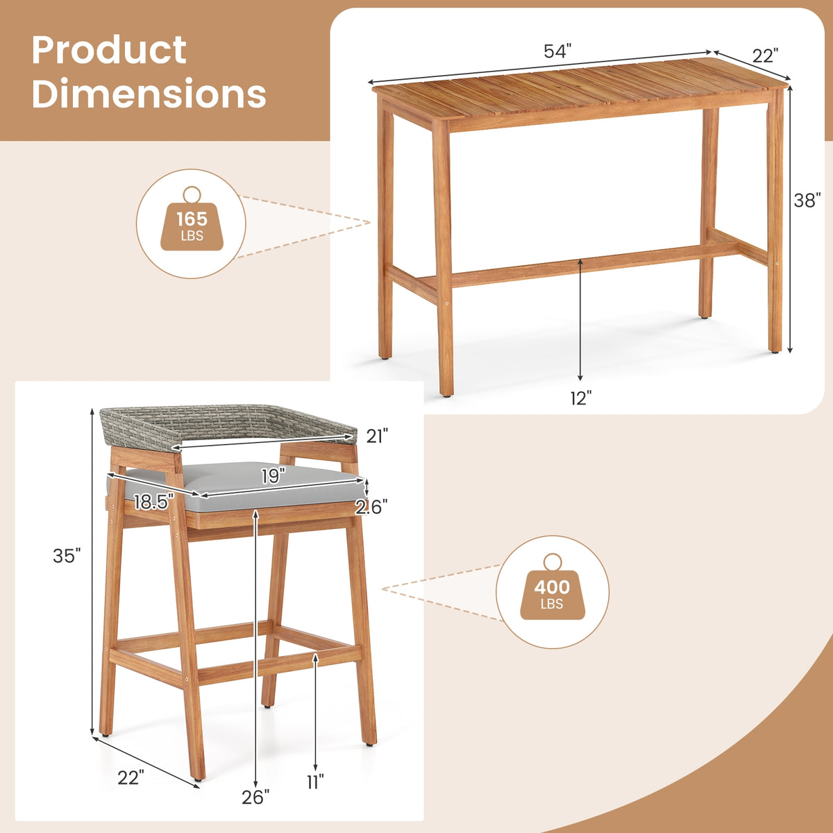 3-Piece Patio Bar Set, Counter Height, 2 Cushioned Barstools Patio Dining Sets at Gallery Canada