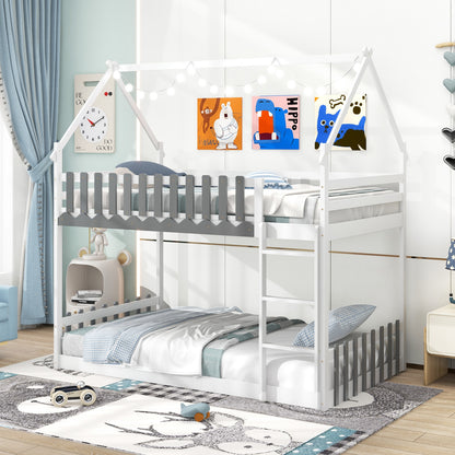 Twin Over Twin Bunk Bed With Fence And Ladder, White Bunk Bed Frame at Gallery Canada