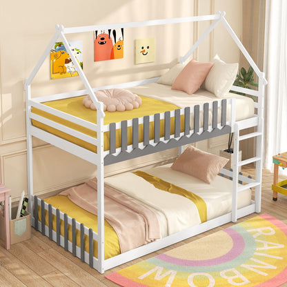 Twin Over Twin Bunk Bed With Fence And Ladder, White Bunk Bed Frame at Gallery Canada