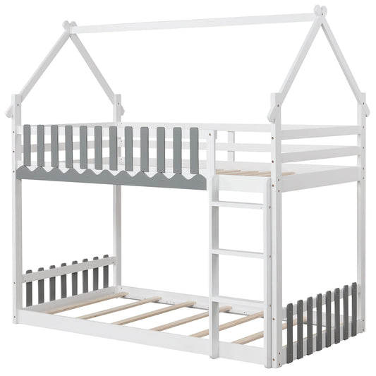 Twin Over Twin Bunk Bed With Fence And Ladder, White Bunk Bed Frame White at Gallery Canada