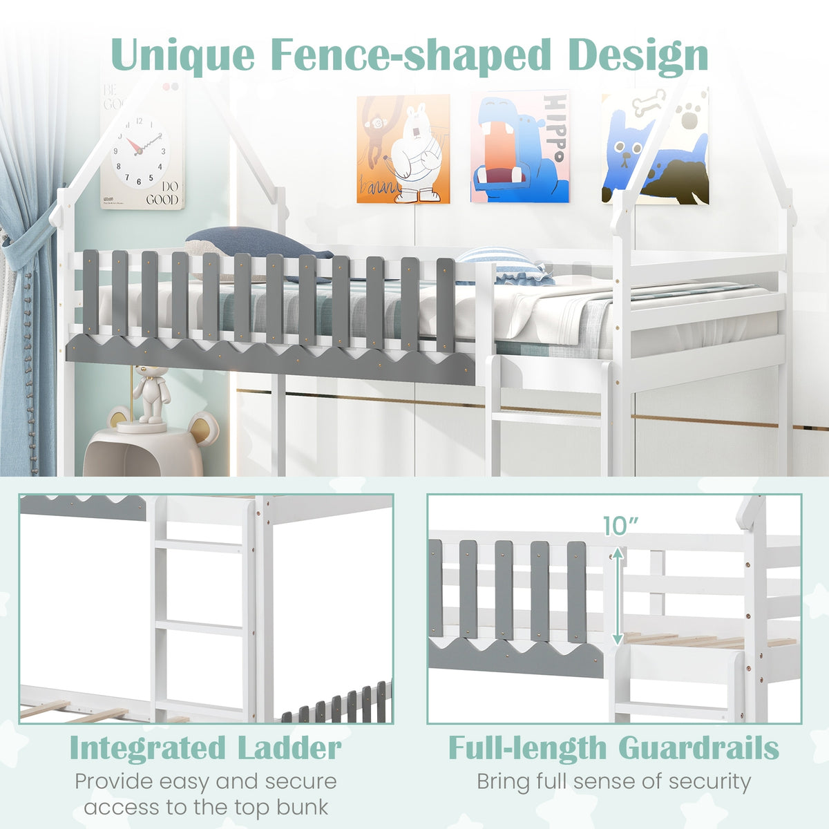 Twin Over Twin Bunk Bed With Fence And Ladder, White Bunk Bed Frame at Gallery Canada