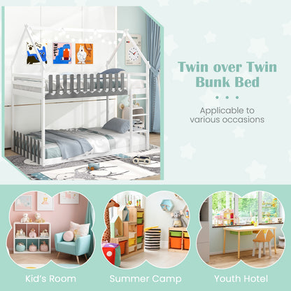 Twin Over Twin Bunk Bed With Fence And Ladder, White Bunk Bed Frame at Gallery Canada