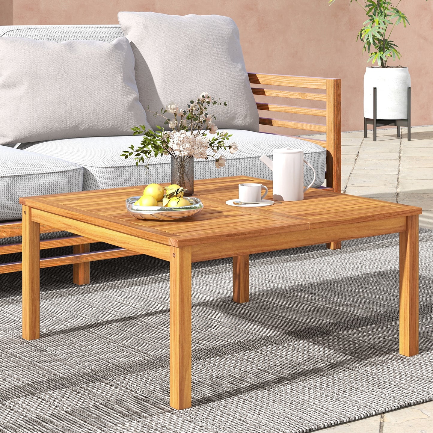 35.5 Inches Acacia Wood Coffee Table, Natural Patio Coffee Tables at Gallery Canada