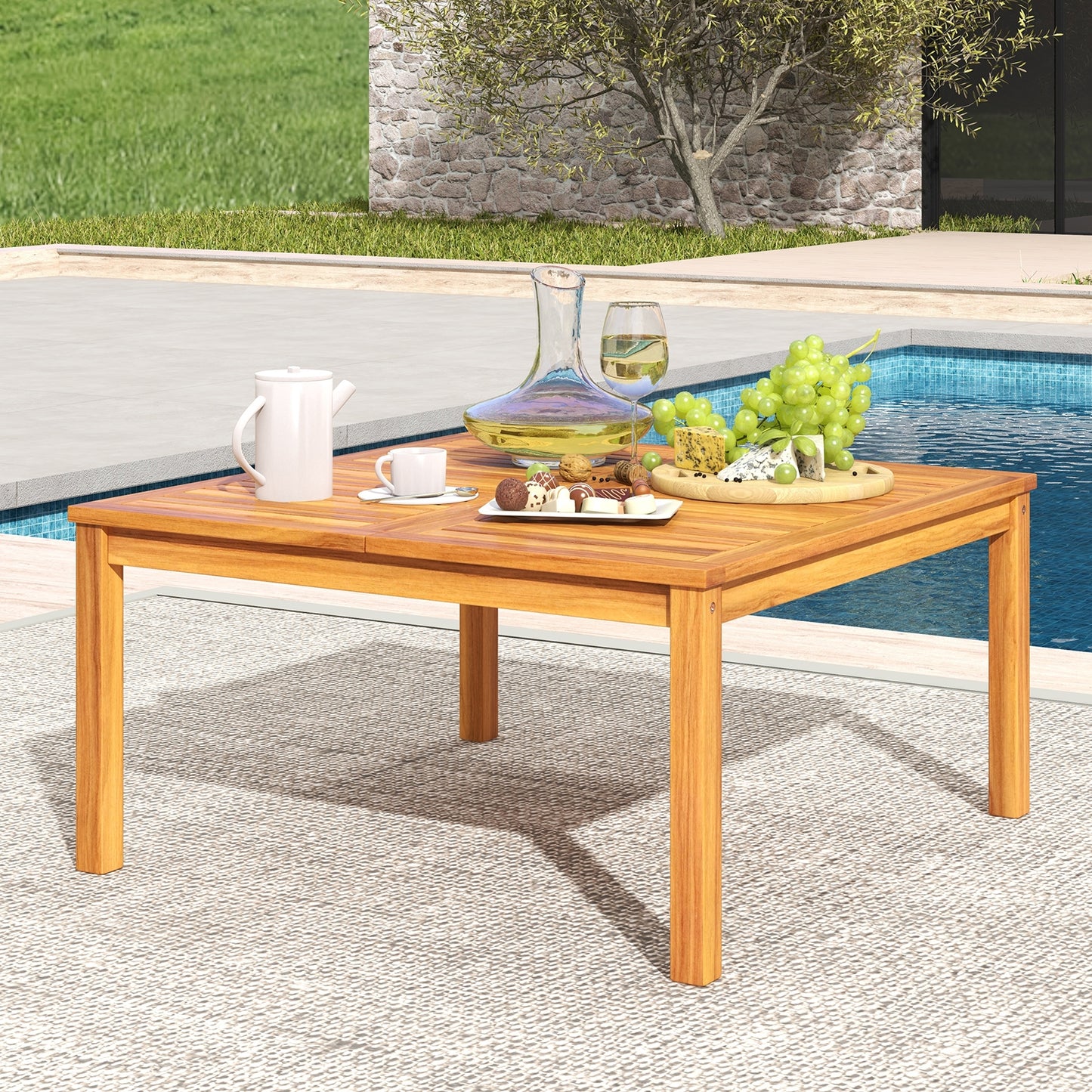 35.5 Inches Acacia Wood Coffee Table, Natural Patio Coffee Tables at Gallery Canada
