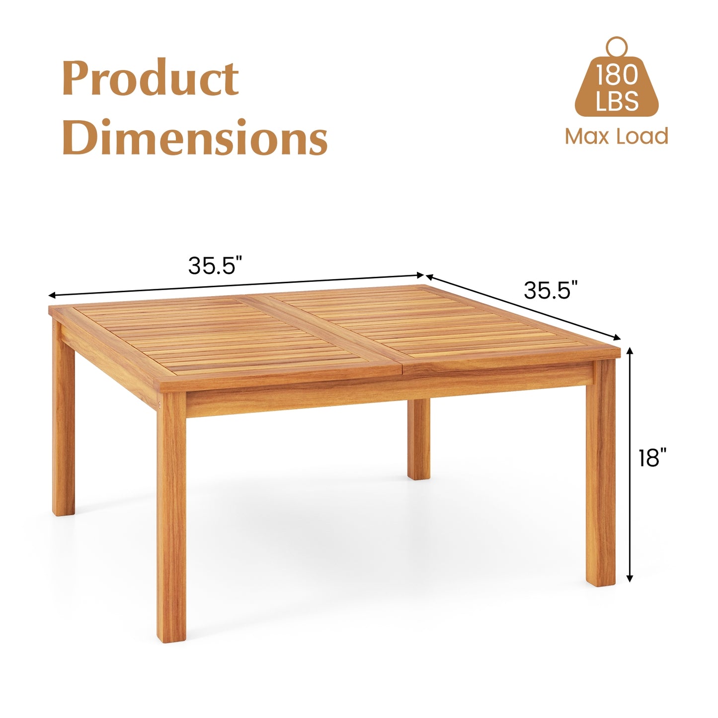 35.5 Inches Acacia Wood Coffee Table, Natural Patio Coffee Tables at Gallery Canada