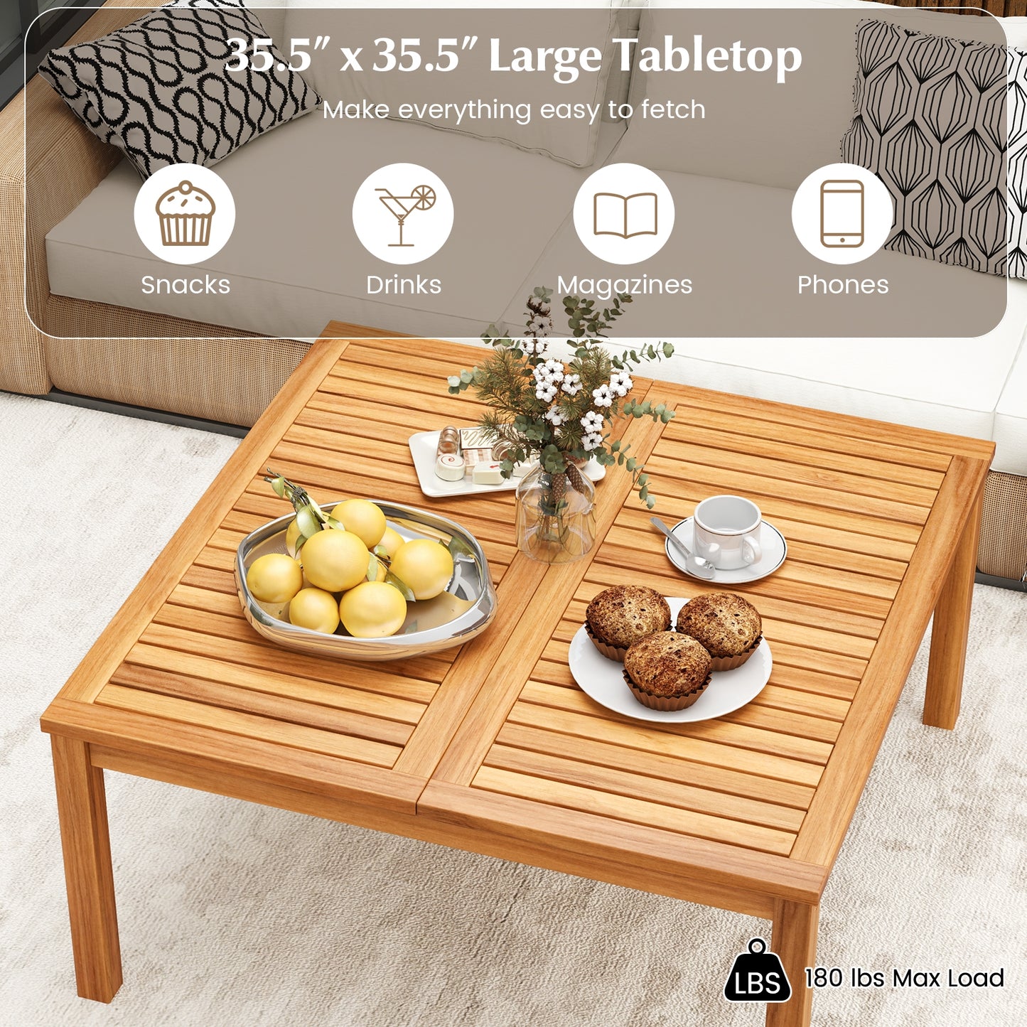 35.5 Inches Acacia Wood Coffee Table, Natural Patio Coffee Tables at Gallery Canada