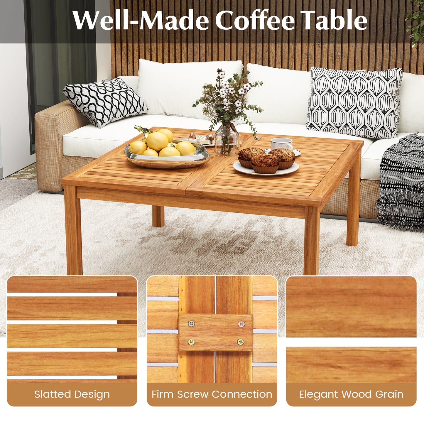 35.5 Inches Acacia Wood Coffee Table, Natural Patio Coffee Tables at Gallery Canada