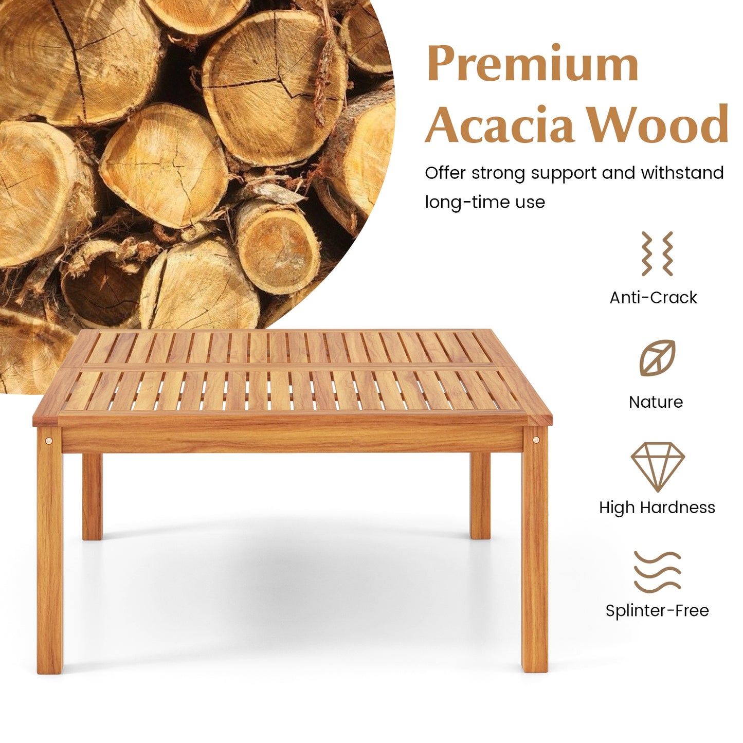 35.5 Inches Acacia Wood Coffee Table, Natural Patio Coffee Tables at Gallery Canada