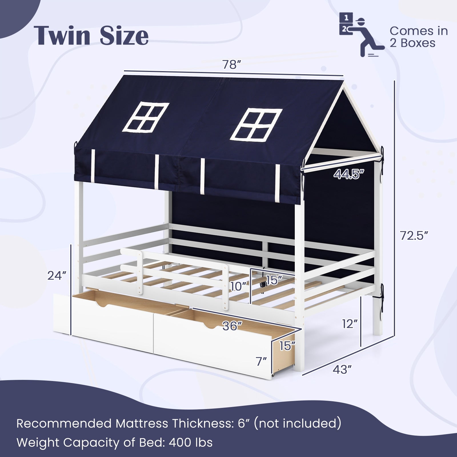 Twin House Bed With Tent, 2 Storage Drawers, White Simple Bed Frame at Gallery Canada
