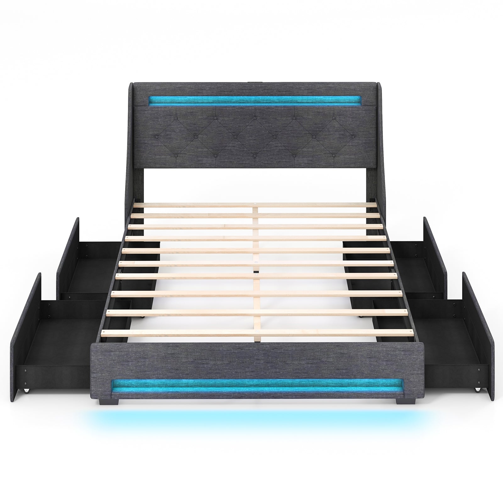 Full Size Bed Frame, LED Headboard, Charging Station, Gray Simple Bed Frame at Gallery Canada