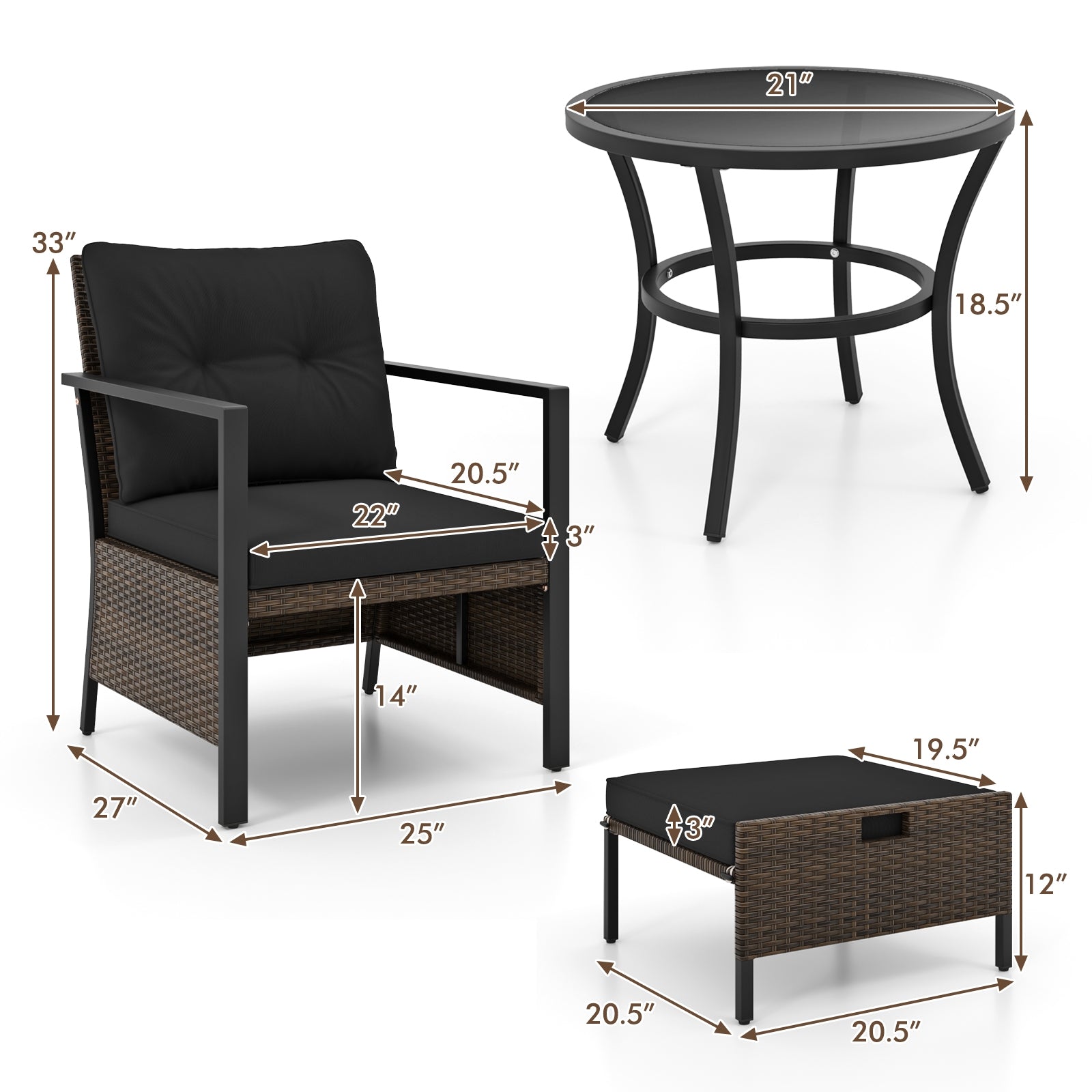 4 Piece Outdoor Furniture Set, Glass Top Coffee Table, Black Patio Conversation Sets at Gallery Canada