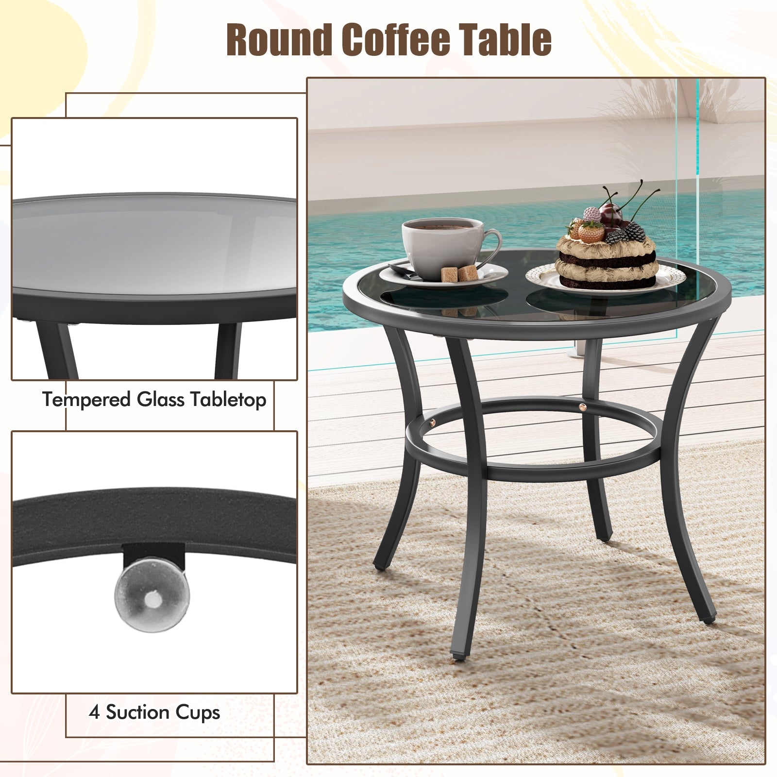 4 Piece Outdoor Furniture Set, Glass Top Coffee Table, Black Patio Conversation Sets at Gallery Canada