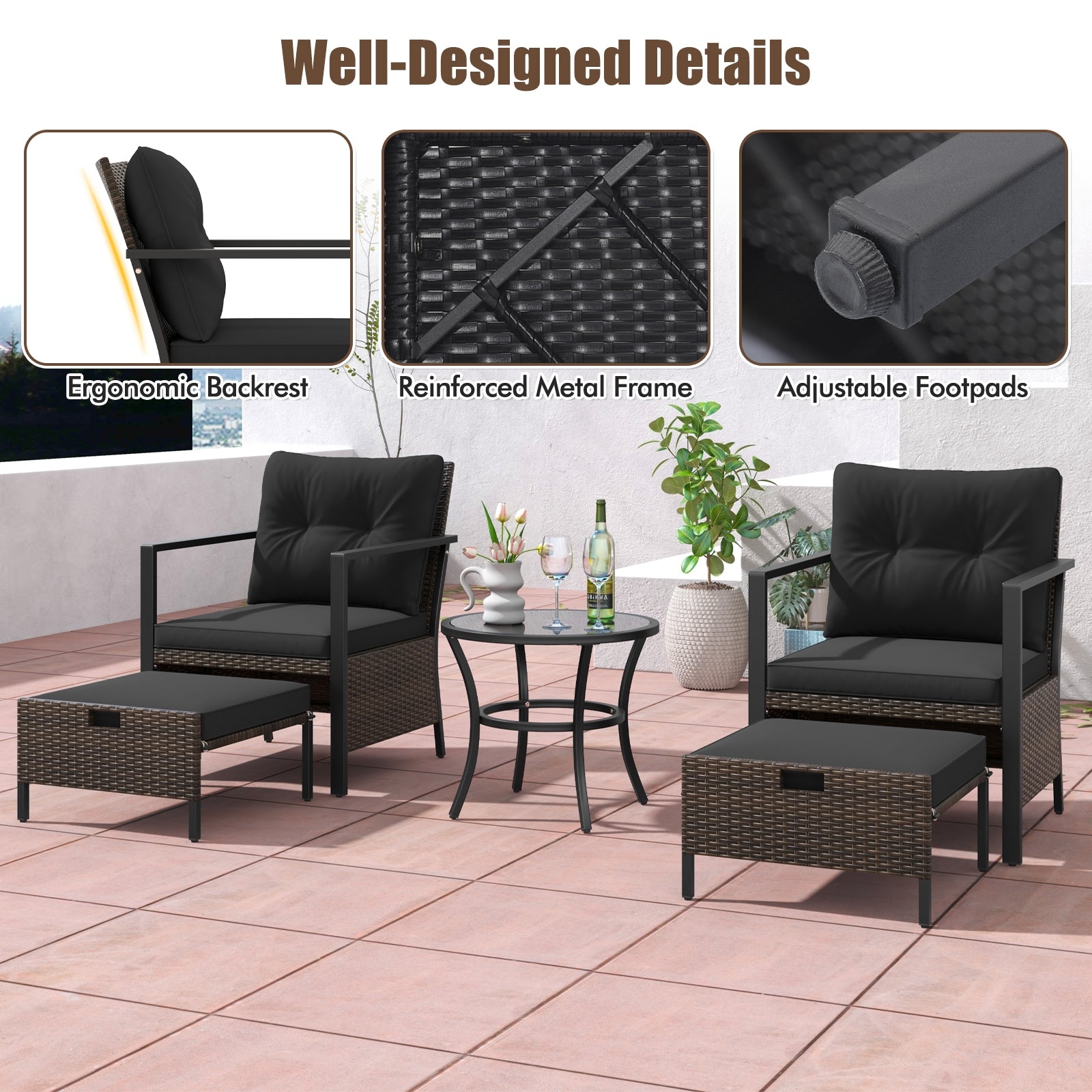 4 Piece Outdoor Furniture Set, Glass Top Coffee Table, Black Patio Conversation Sets at Gallery Canada